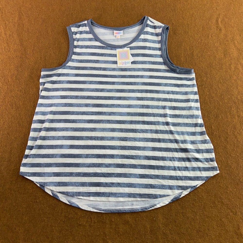 LuLaRoe Womens 3XL Blue Striped Sleeveless Crew Neck Tank Top NWT